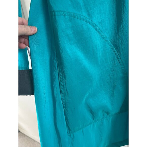 Vtg MYCRA PAC Designer Wear Raincoat Coat Hooded Turquoise & Black Teflon Fabric - Picture 9 of 10
